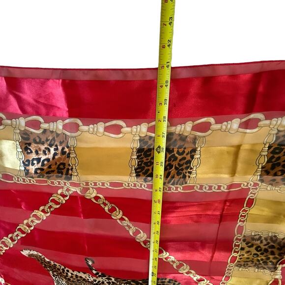 Vintage Leopard‎ Chain Scarf Satin Square Red Gold Animal Print 41” - Picture 4 of 5